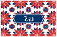 Thumbnail for Personalized Flower Burst Placemat - Cherry Red and White - Navy Decorative Rectangle Frame -  View