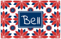 Thumbnail for Personalized Flower Burst Placemat - Cherry Red and White - Navy Rectangle Frame -  View