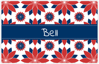 Thumbnail for Personalized Flower Burst Placemat - Cherry Red and White - Navy Ribbon Frame -  View