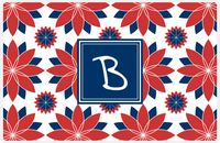 Thumbnail for Personalized Flower Burst Placemat - Cherry Red and White - Navy Square Frame -  View