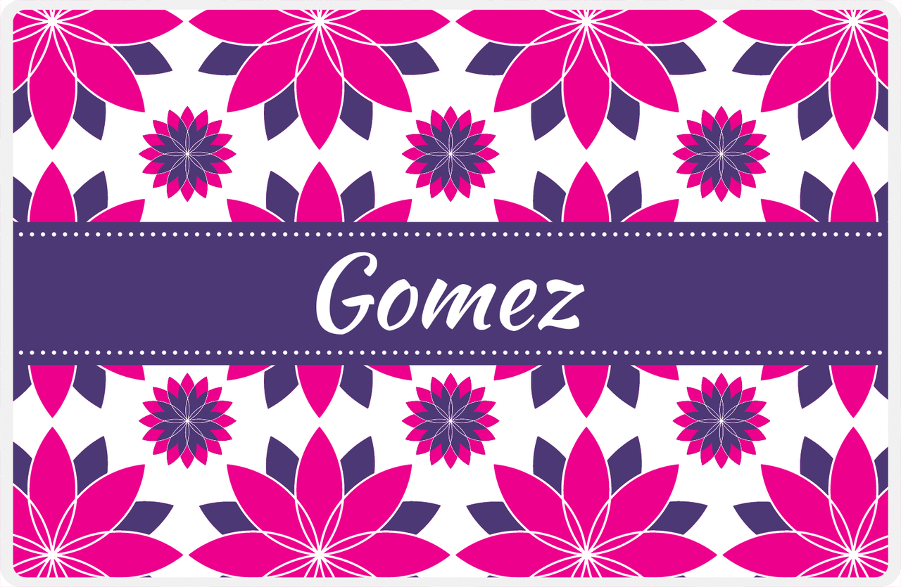 Personalized Flower Burst Placemat - Hot Pink and White - Indigo Ribbon Frame -  View