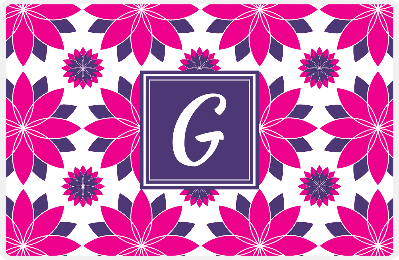 Personalized Flower Burst Placemat - Hot Pink and White - Indigo Square Frame -  View
