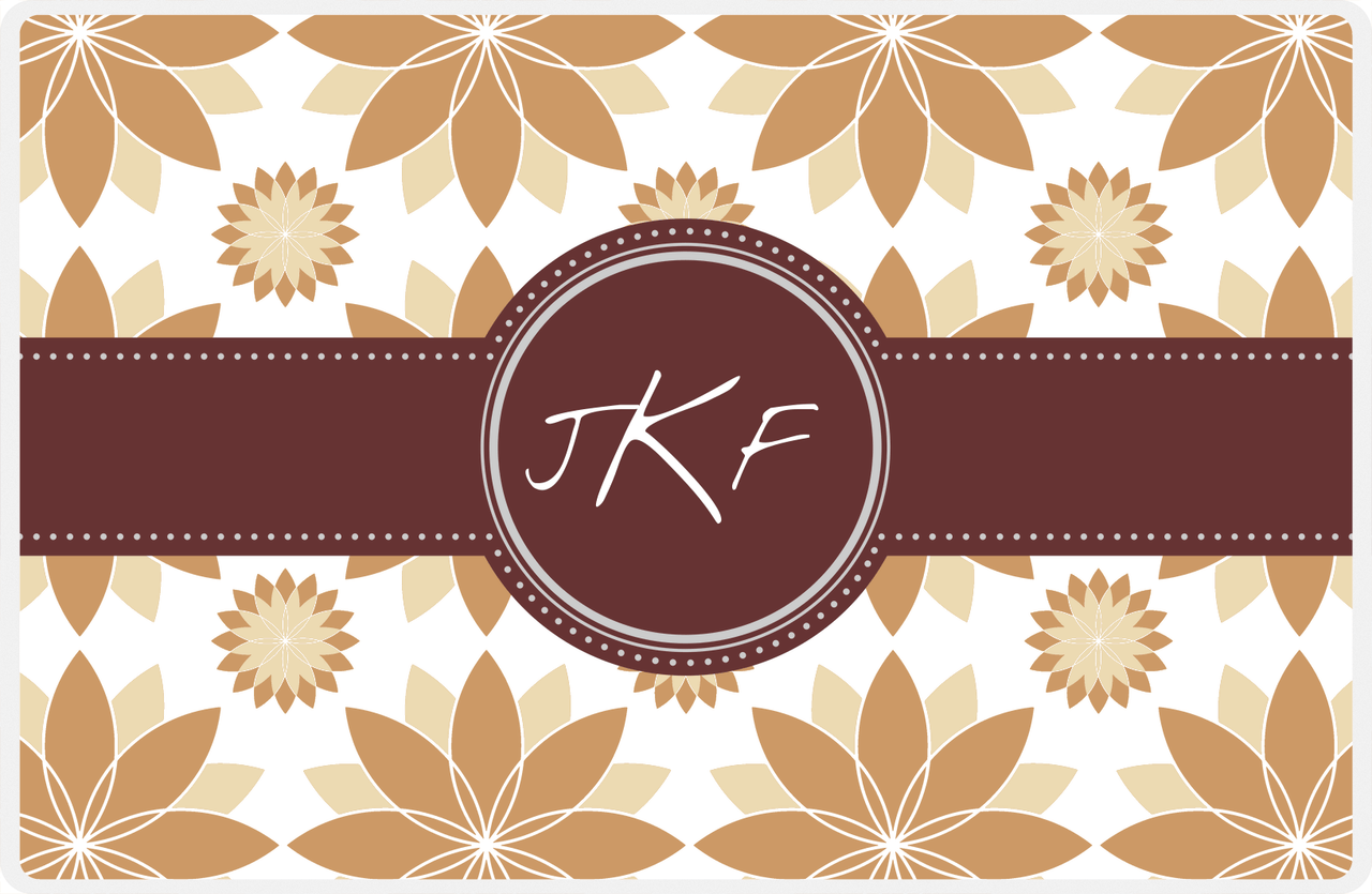 Personalized Flower Burst Placemat - Light Brown and Champagne - Brown Circle Frame with Ribbon -  View