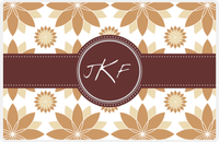 Thumbnail for Personalized Flower Burst Placemat - Light Brown and Champagne - Brown Circle Frame with Ribbon -  View