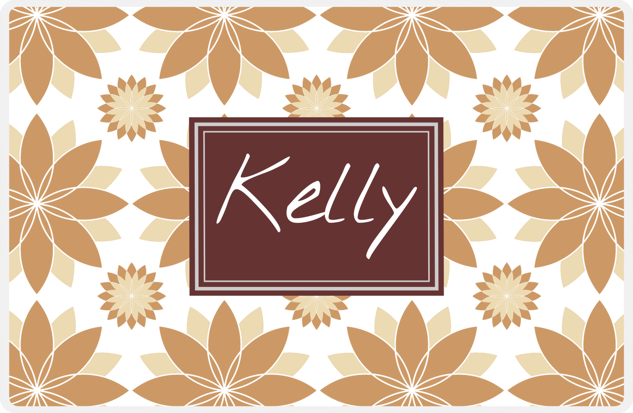 Personalized Flower Burst Placemat - Light Brown and Champagne - Brown Rectangle Frame -  View