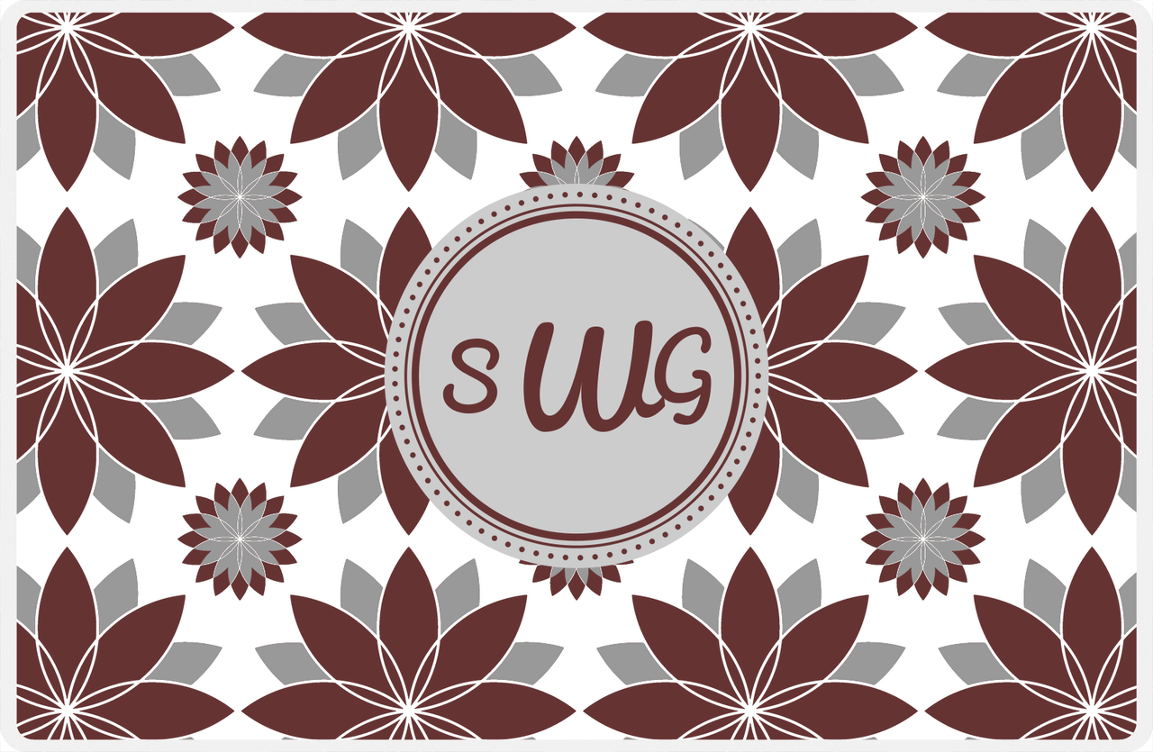 Personalized Flower Burst Placemat - Brown and Grey - Light Grey Circle Frame -  View