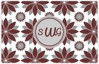 Thumbnail for Personalized Flower Burst Placemat - Brown and Grey - Light Grey Circle Frame -  View