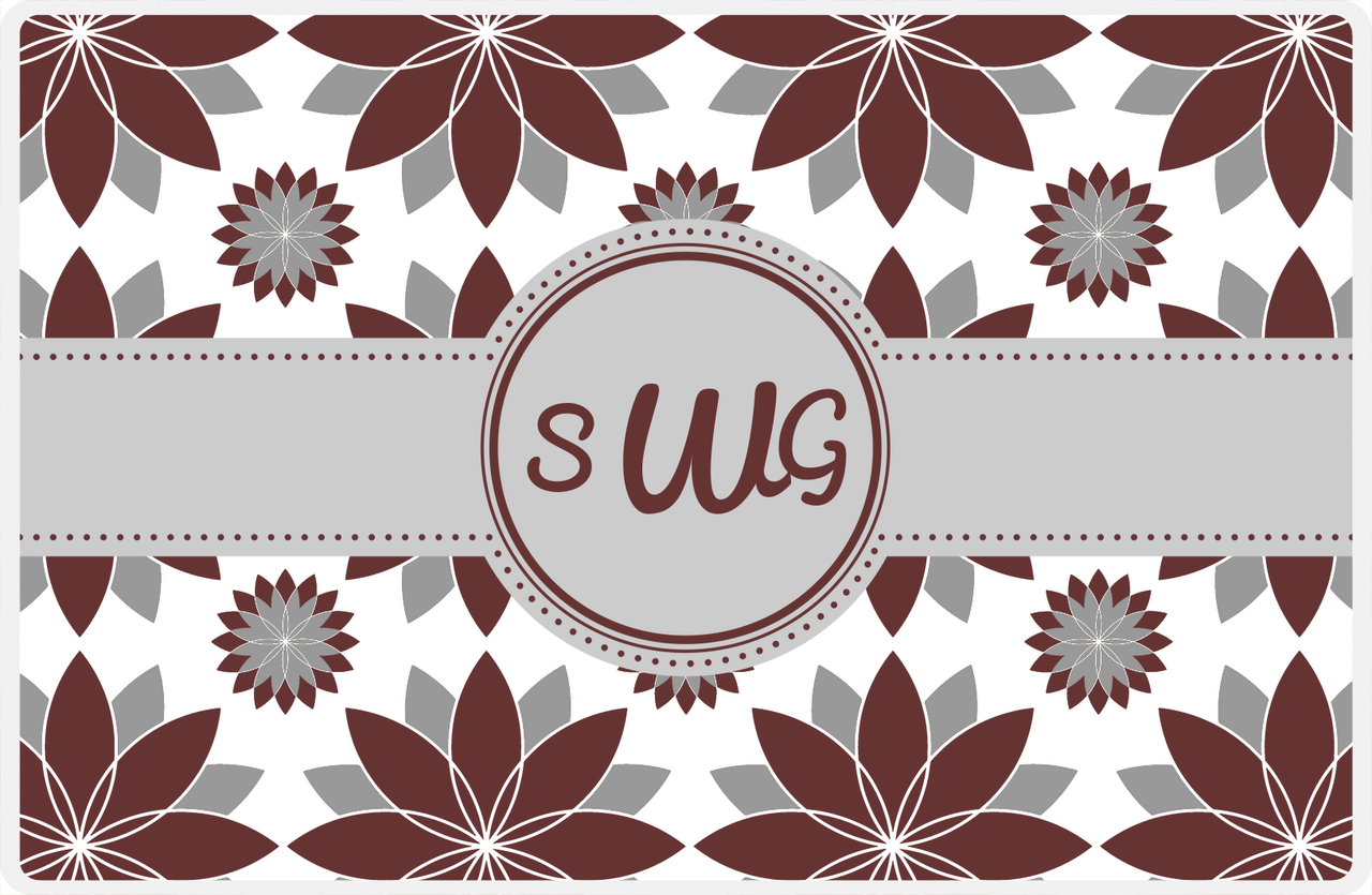 Personalized Flower Burst Placemat - Brown and Grey - Light Grey Circle Frame with Ribbon -  View