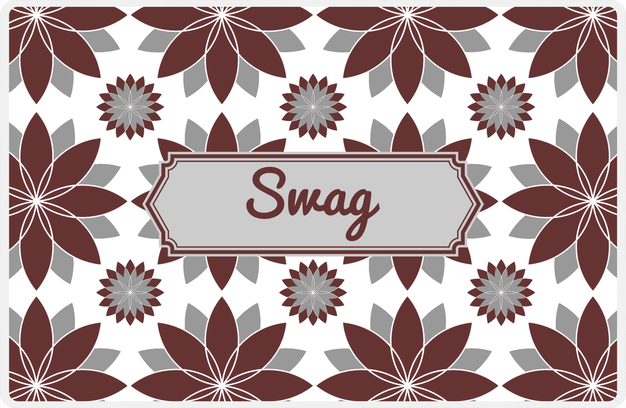 Personalized Flower Burst Placemat - Brown and Grey - Light Grey Decorative Rectangle Frame -  View