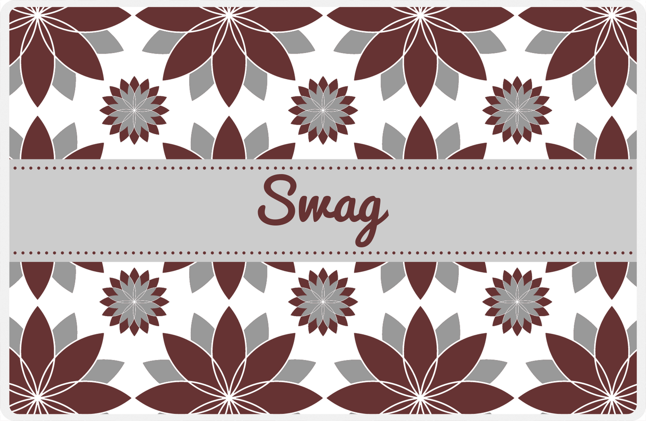 Personalized Flower Burst Placemat - Brown and Grey - Light Grey Ribbon Frame -  View