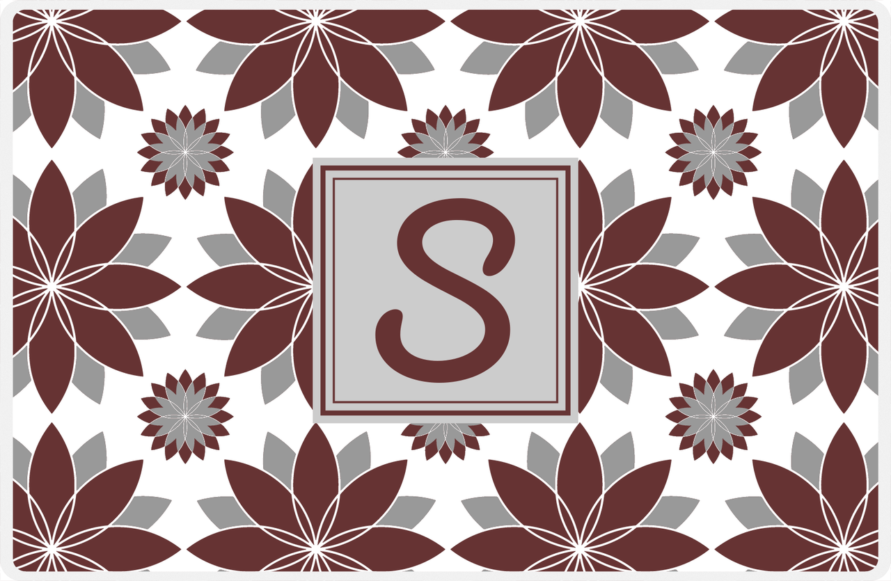 Personalized Flower Burst Placemat - Brown and Grey - Light Grey Square Frame -  View