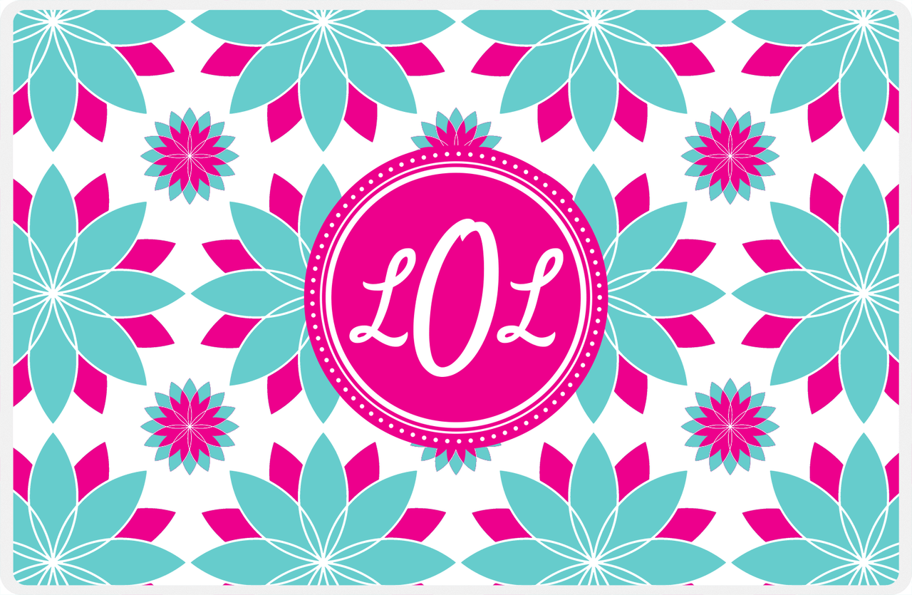 Personalized Flower Burst Placemat - Viking Blue and White - Hot Pink Circle Frame -  View