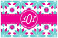 Thumbnail for Personalized Flower Burst Placemat - Viking Blue and White - Hot Pink Circle Frame with Ribbon -  View