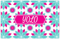 Thumbnail for Personalized Flower Burst Placemat - Viking Blue and White - Hot Pink Decorative Rectangle Frame -  View
