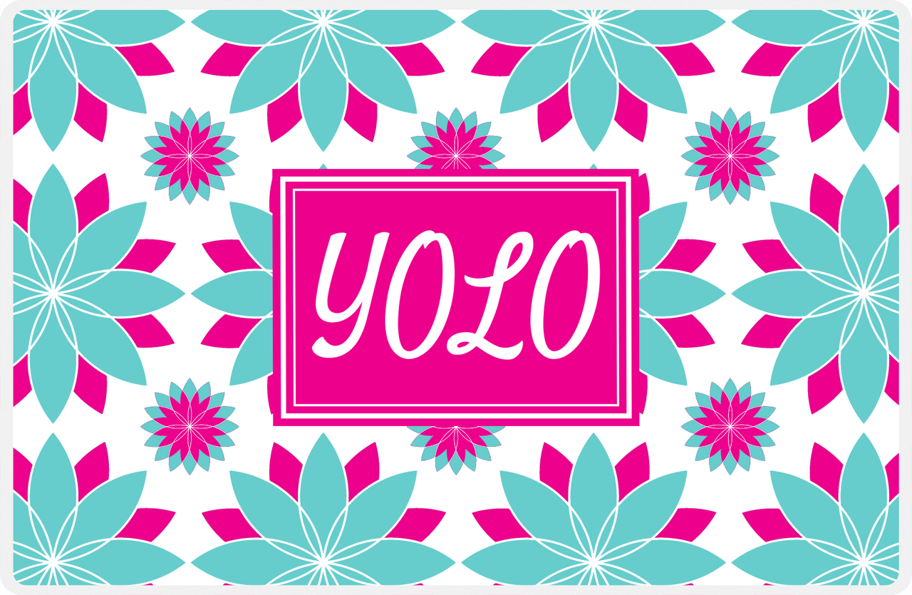 Personalized Flower Burst Placemat - Viking Blue and White - Hot Pink Rectangle Frame -  View