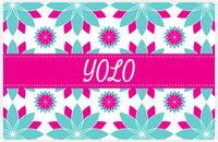Thumbnail for Personalized Flower Burst Placemat - Viking Blue and White - Hot Pink Ribbon Frame -  View