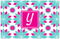 Thumbnail for Personalized Flower Burst Placemat - Viking Blue and White - Hot Pink Square Frame -  View