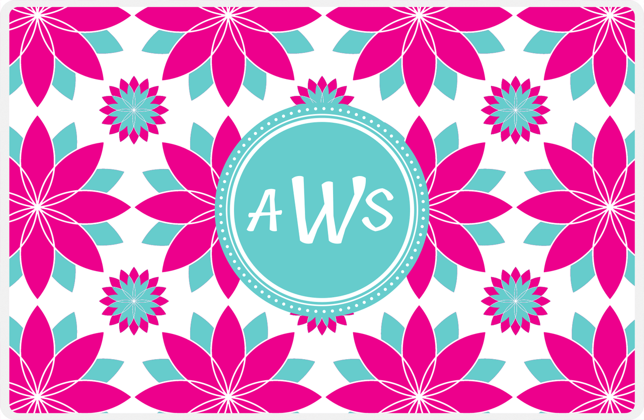 Personalized Flower Burst Placemat - Hot Pink and White - Viking Blue Circle Frame -  View