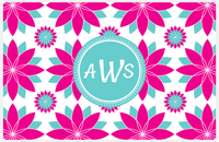 Thumbnail for Personalized Flower Burst Placemat - Hot Pink and White - Viking Blue Circle Frame -  View