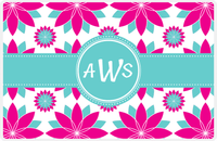 Thumbnail for Personalized Flower Burst Placemat - Hot Pink and White - Viking Blue Circle Frame with Ribbon -  View