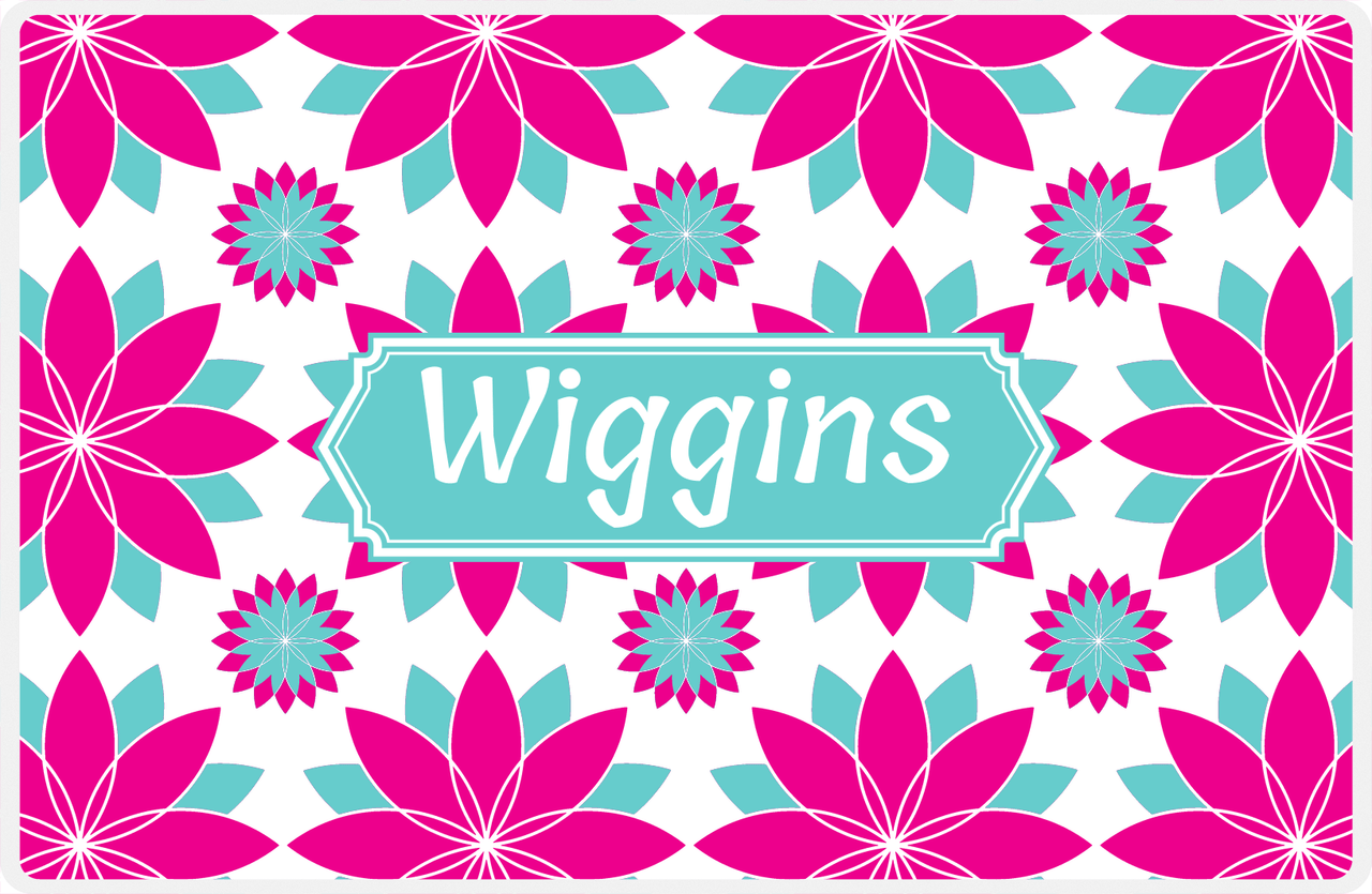 Personalized Flower Burst Placemat - Hot Pink and White - Viking Blue Decorative Rectangle Frame -  View