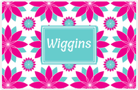 Thumbnail for Personalized Flower Burst Placemat - Hot Pink and White - Viking Blue Rectangle Frame -  View