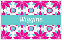 Thumbnail for Personalized Flower Burst Placemat - Hot Pink and White - Viking Blue Ribbon Frame -  View