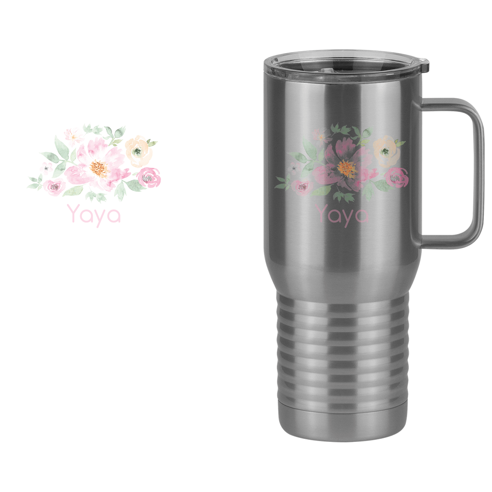 Personalized Flowers Travel Coffee Mug Tumbler with Handle (20 oz) - Yaya - Design View