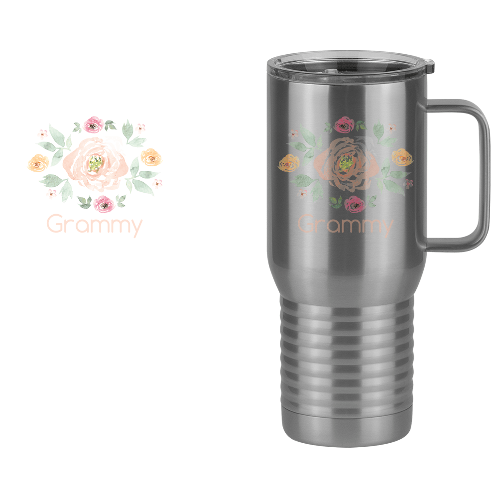 Personalized Flowers Travel Coffee Mug Tumbler with Handle (20 oz) - Grammy - Design View