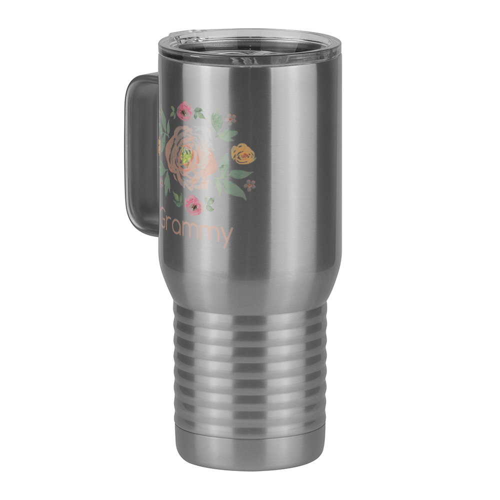 Personalized Flowers Travel Coffee Mug Tumbler with Handle (20 oz) - Grammy - Front Left View