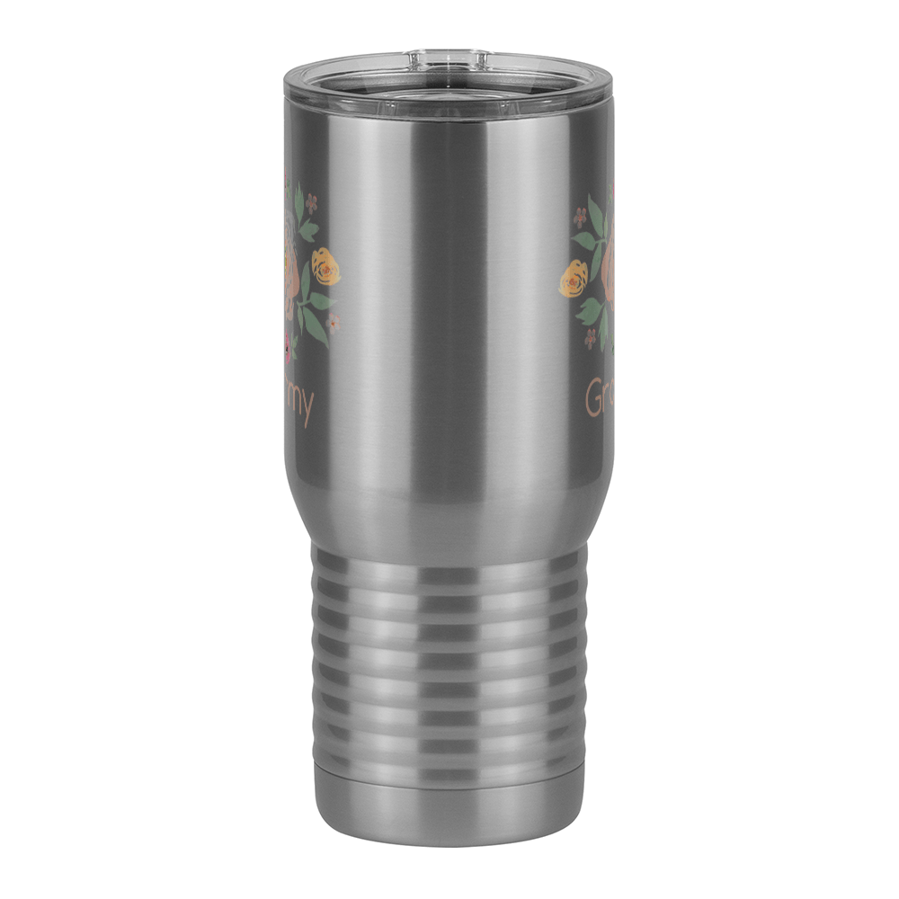 Personalized Flowers Travel Coffee Mug Tumbler with Handle (20 oz) - Grammy - Front View