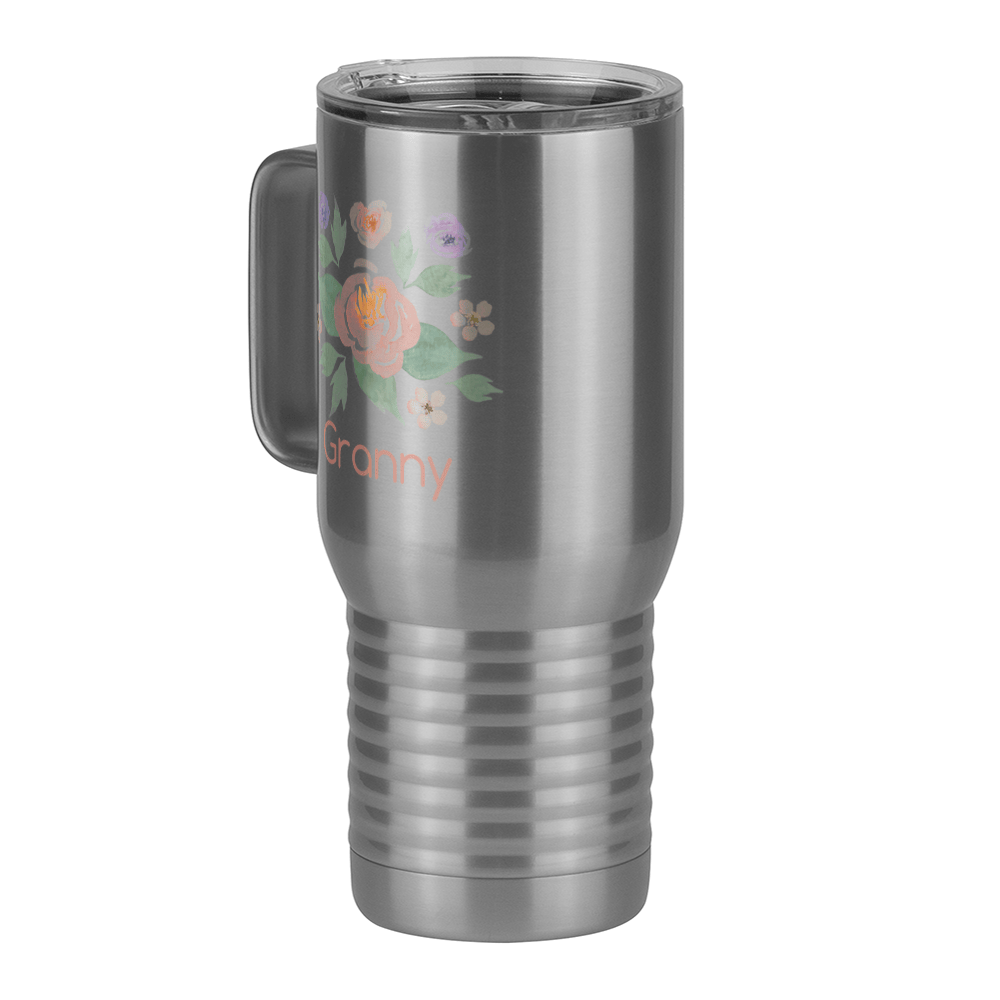 Personalized Flowers Travel Coffee Mug Tumbler with Handle (20 oz) - Granny - Front Left View