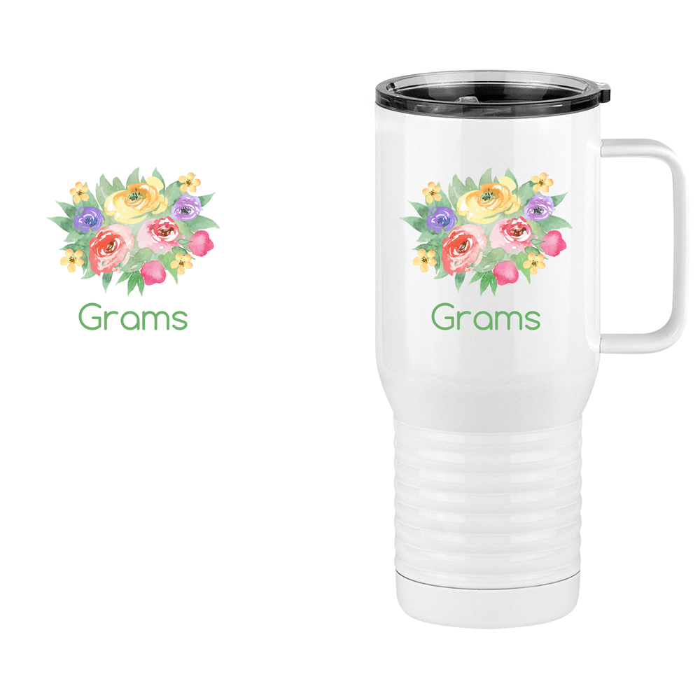 Personalized Flowers Travel Coffee Mug Tumbler with Handle (20 oz) - Grams - Design View