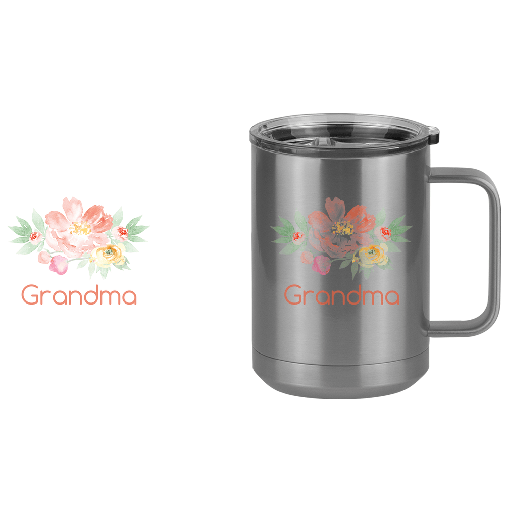 Personalized Flowers Coffee Mug Tumbler with Handle (15 oz) - Grandma - Design View