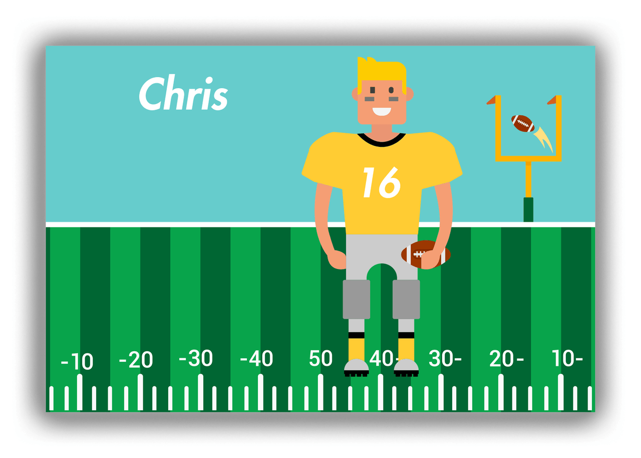Personalized Football Canvas Wrap & Photo Print I - Teal Background - Blond Boy - Front View
