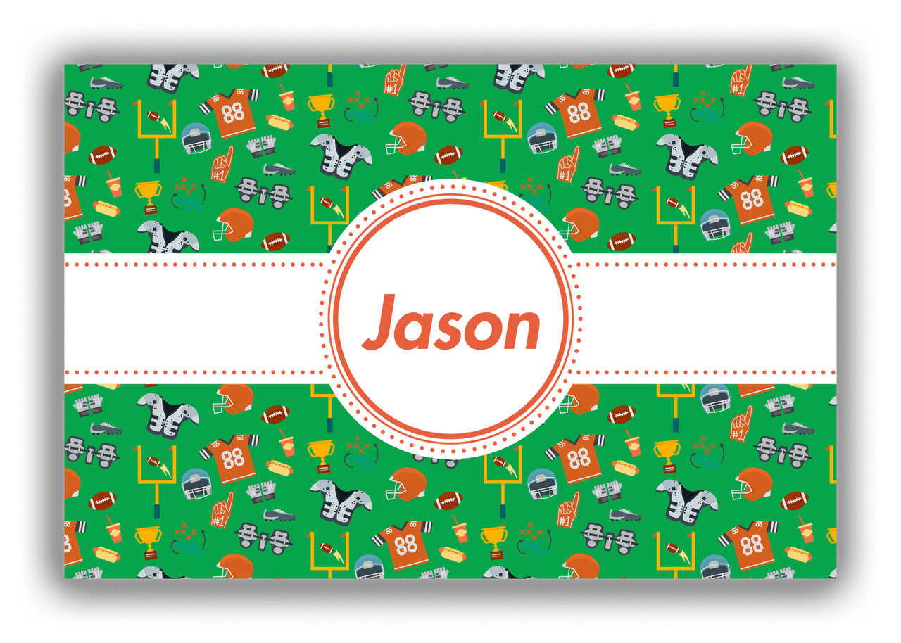 Personalized Football Canvas Wrap & Photo Print IV - Green Background - Circle Ribbon Nameplate - Front View