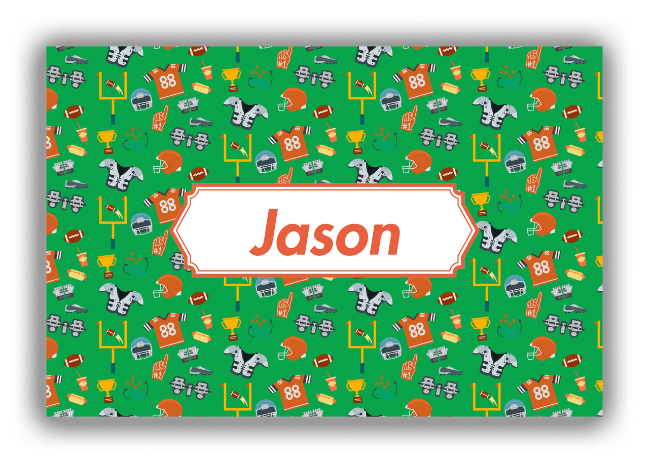 Personalized Football Canvas Wrap & Photo Print IV - Green Background - Decorative Rectangle Nameplate - Front View