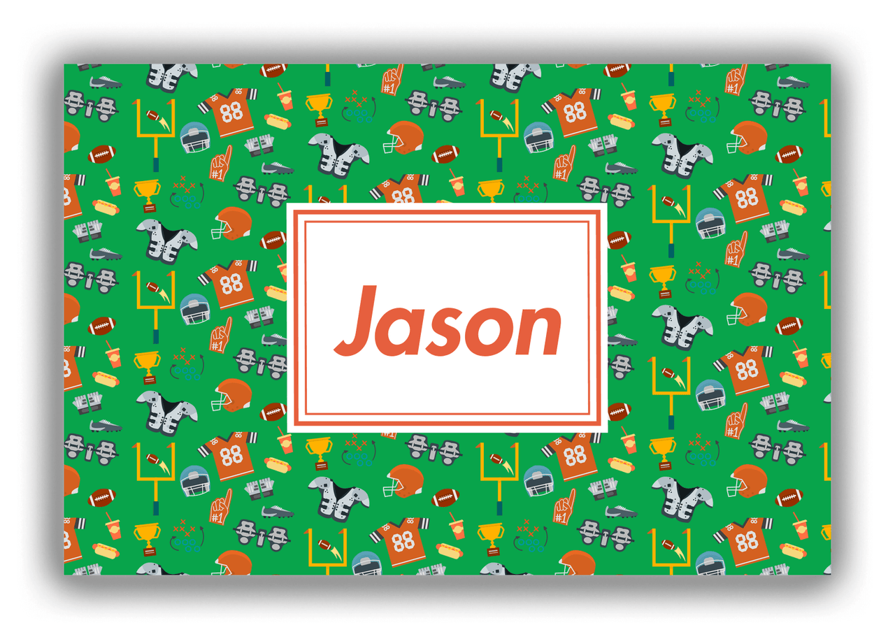 Personalized Football Canvas Wrap & Photo Print IV - Green Background - Rectangle Nameplate - Front View