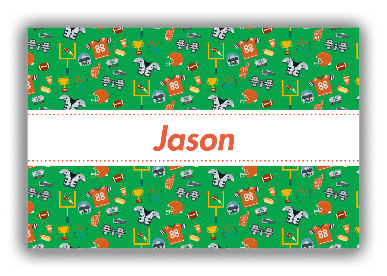 Personalized Football Canvas Wrap & Photo Print IV - Green Background - Ribbon Nameplate - Front View