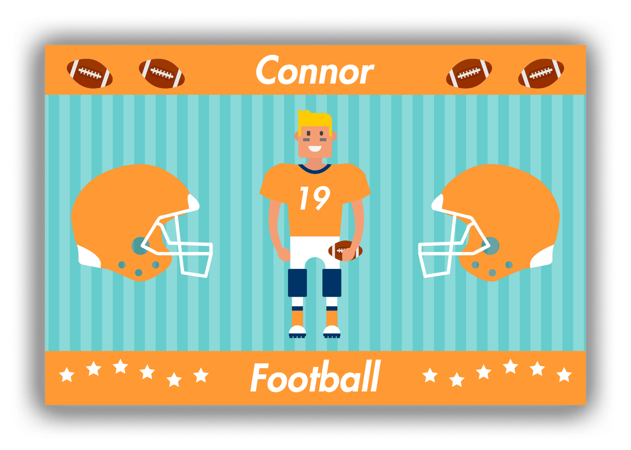 Personalized Football Canvas Wrap & Photo Print V - Teal Background - Blond Boy - Front View