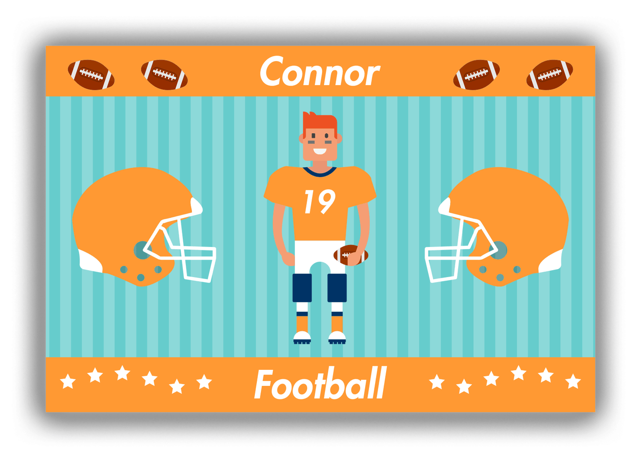 Personalized Football Canvas Wrap & Photo Print V - Teal Background - Redhead Boy - Front View