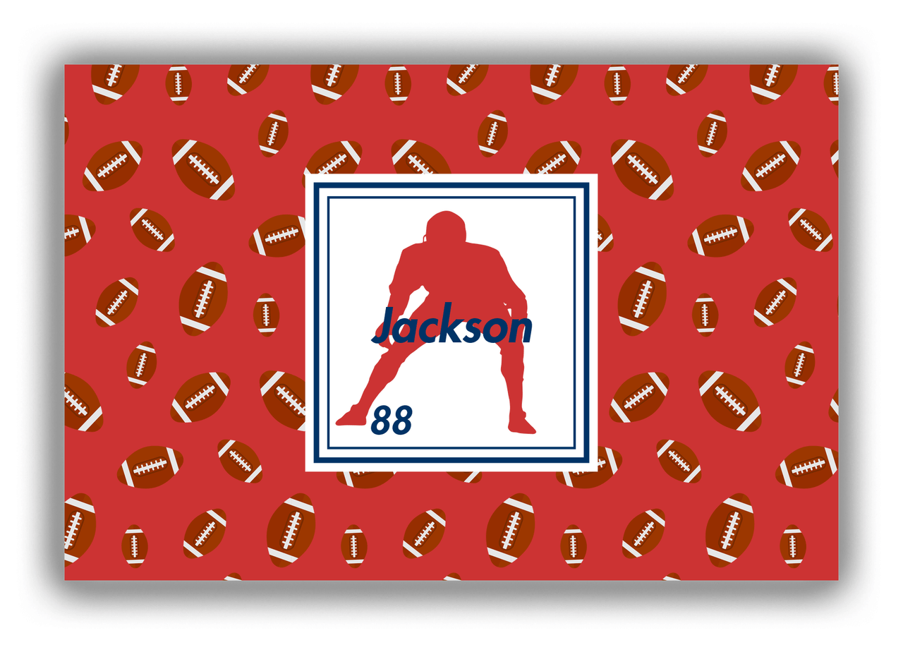 Personalized Football Canvas Wrap & Photo Print X - Red Background - Player Silhouette VI - Front View