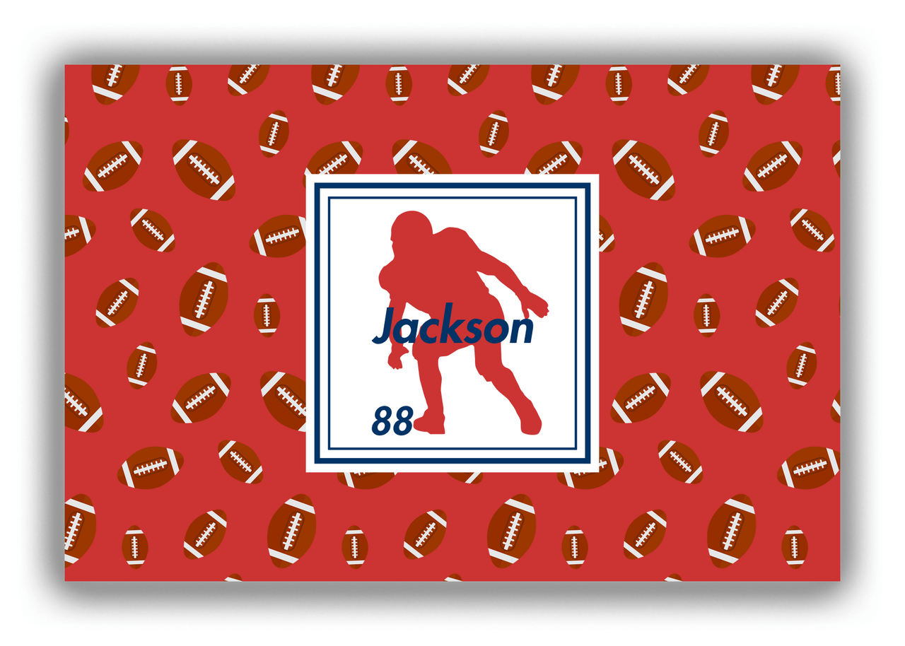 Personalized Football Canvas Wrap & Photo Print X - Red Background - Player Silhouette IX - Front View