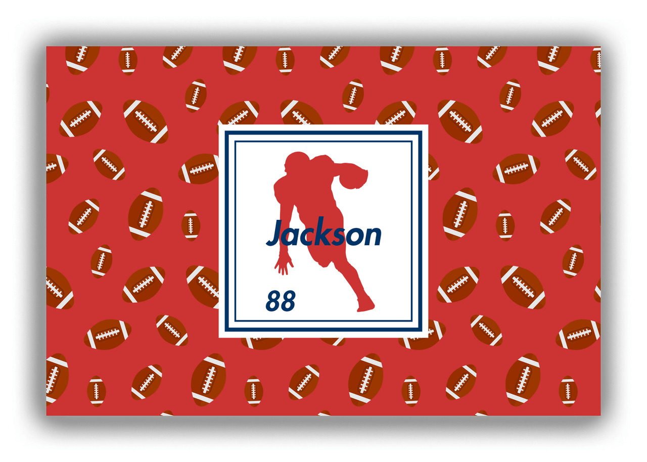 Personalized Football Canvas Wrap & Photo Print X - Red Background - Player Silhouette X - Front View
