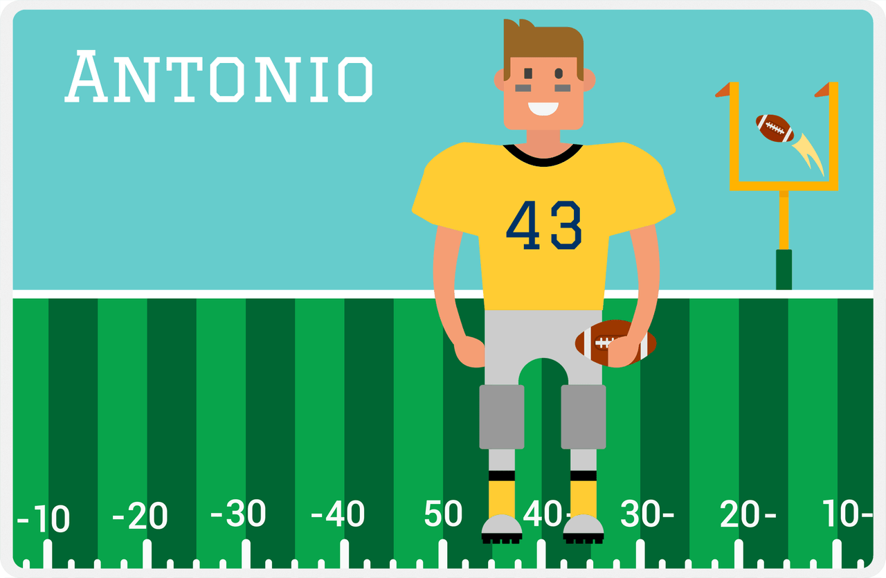 Personalized Football Placemat I - Teal Background - Brown Hair Boy -  View