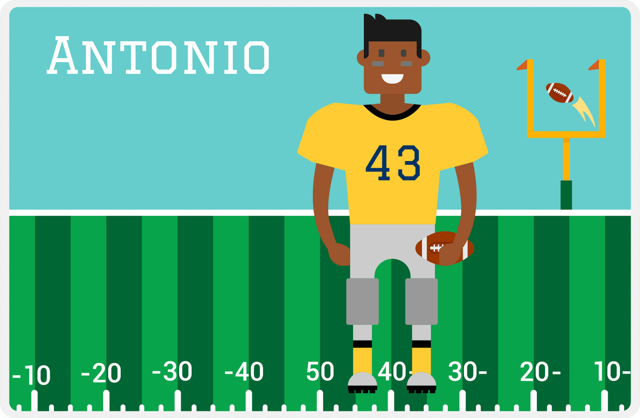 Personalized Football Placemat I - Teal Background - Black Boy -  View