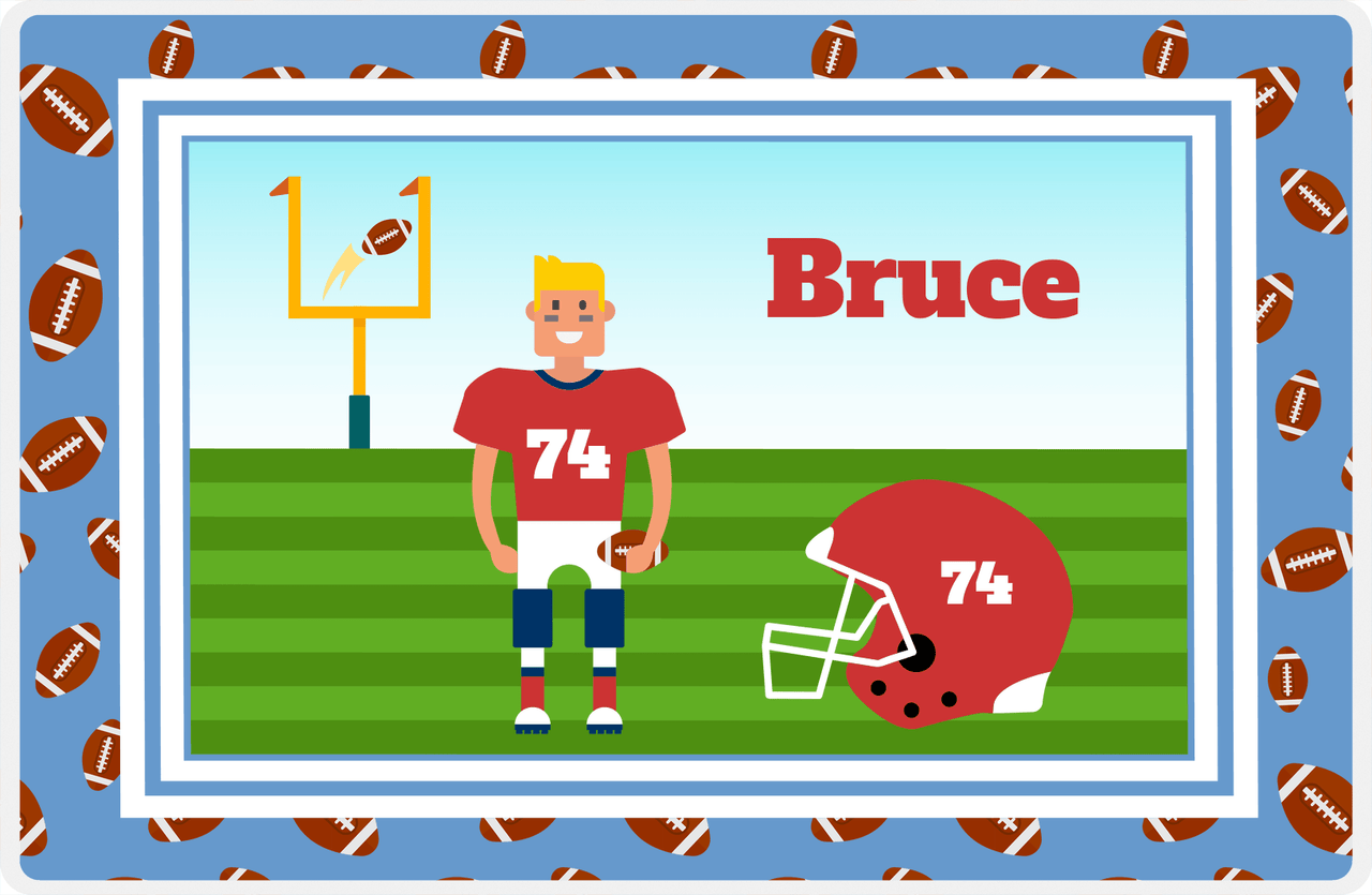 Personalized Football Placemat II - Blue Border - Blond Boy -  View