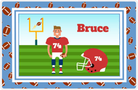 Thumbnail for Personalized Football Placemat II - Blue Border - Brown Hair Boy -  View