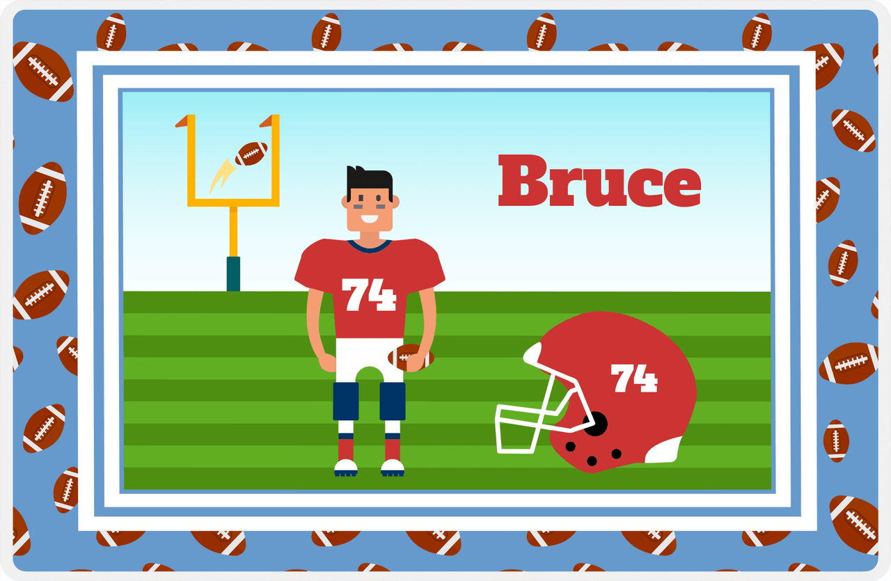 Personalized Football Placemat II - Blue Border - Black Hair Boy -  View