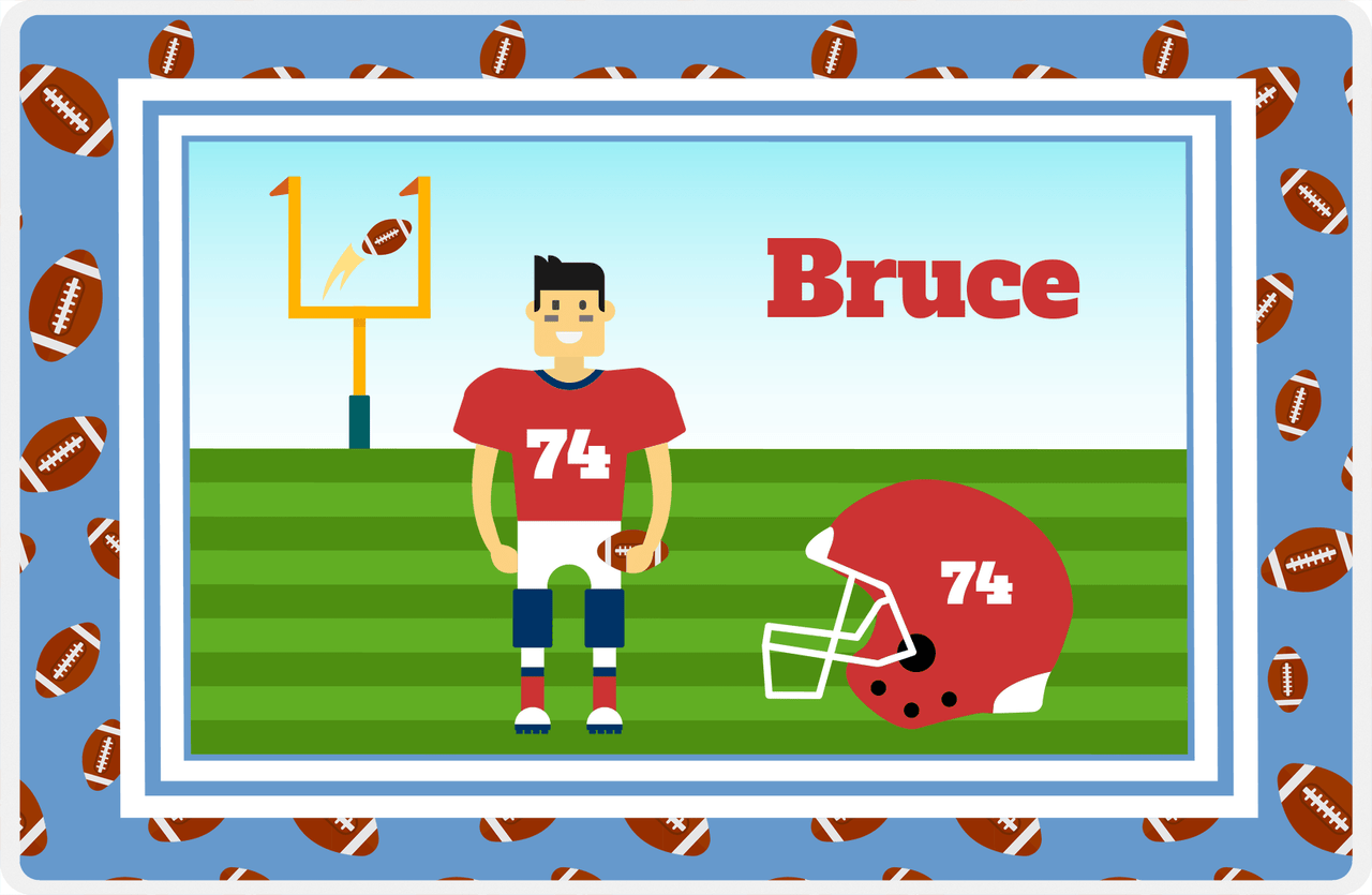 Personalized Football Placemat II - Blue Border - Asian Boy -  View